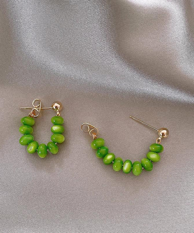 Original Design Green Sterling Silver Alloy Jade Hoop Earrings WQ020