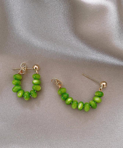 Boucles d'oreilles créoles en alliage d'argent sterling et de jade vert au design original WQ020