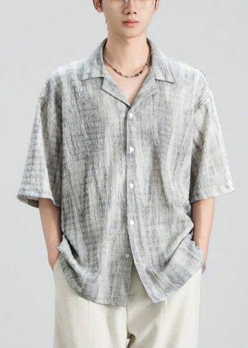 Design Grau Kragen Button Shirts Pan Peter Baumwolle Original Herren