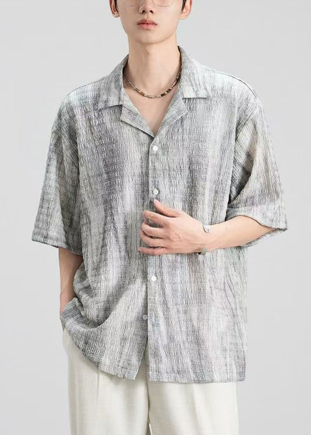 Design Grau Kragen Button Shirts Pan Peter Baumwolle Original Herren