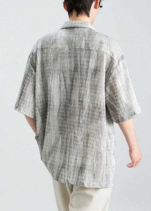 Design Grau Kragen Button Shirts Pan Peter Baumwolle Original Herren