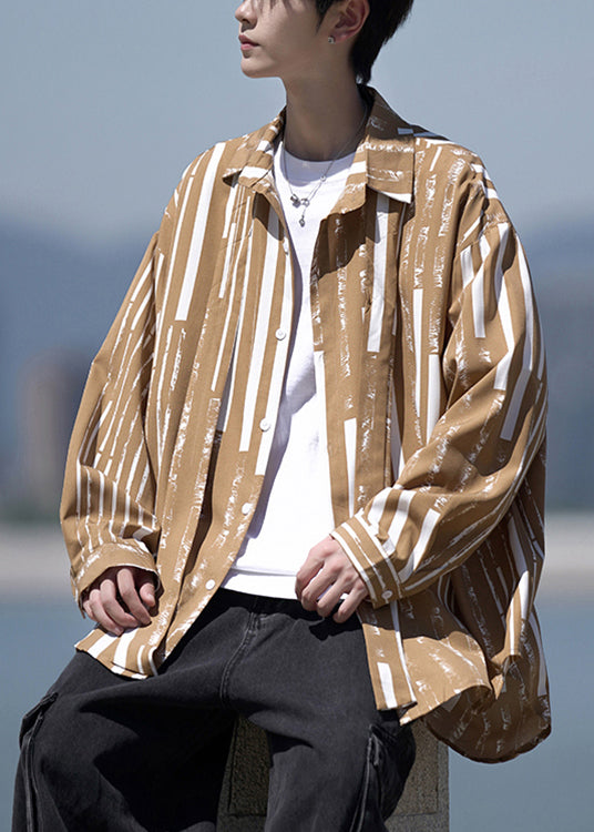 Chemises à rayures et col design Peter Men Original en coton kaki