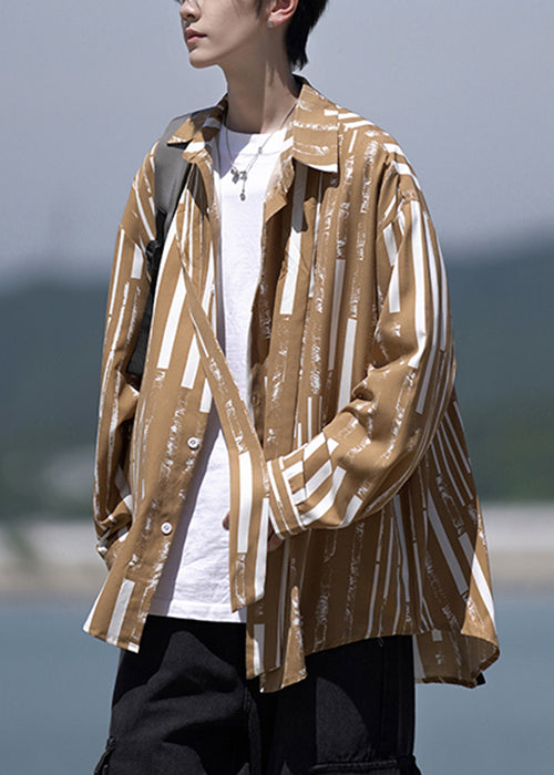 Chemises à rayures et col design Peter Men Original en coton kaki