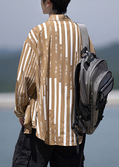 Chemises à rayures et col design Peter Men Original en coton kaki