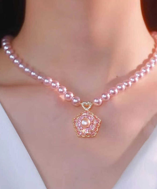 Alloy Pearl Original Design Pink Pendant Necklace