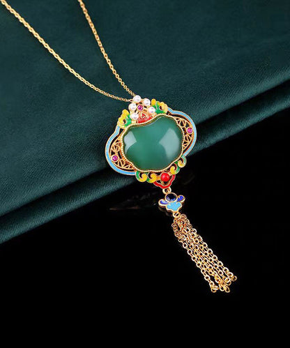 Collier avec pendentif pompon en émail et perles de jade en cuivre arc-en-ciel au design original KX1070