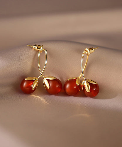 Boucles d'oreilles créoles en forme de tomates surdorées en cuivre rouge au design original WQ027