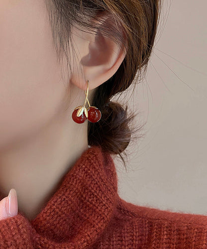 Boucles d'oreilles créoles en forme de tomates surdorées en cuivre rouge au design original WQ027