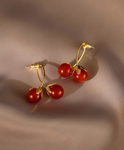 Boucles d'oreilles créoles en forme de tomates surdorées en cuivre rouge au design original WQ027