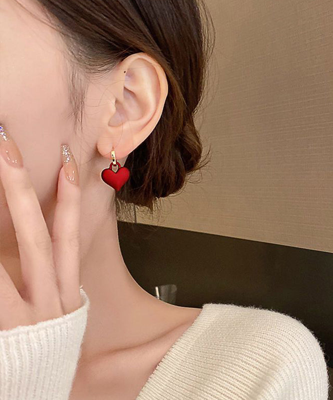 Original Design Red Sterling Silver Alloy Dull Polish Love Hoop Earrings WQ024