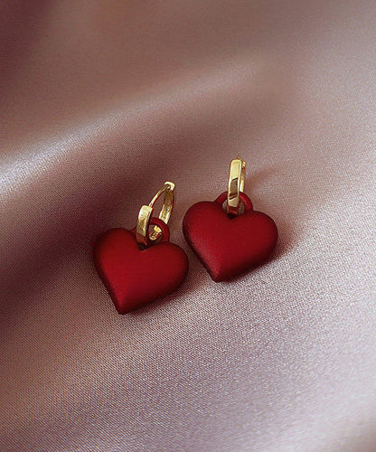 Boucles d'oreilles créoles Love en alliage d'argent sterling rouge au design original WQ024