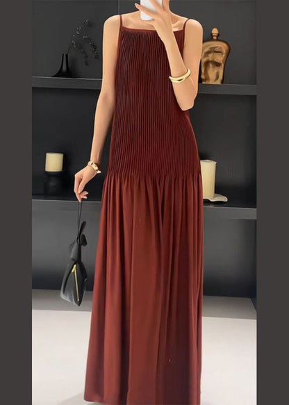 Robe nuisette en soie froissée rouge au design original sans manches ZL046