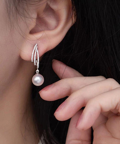 Silk Design Silver Sterling Drop Earrings Pearl Zircon Original