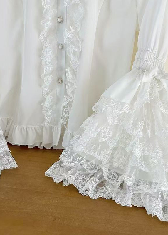 Rosa Shirt Design Ärmel Spitze Süße Original Flare Patchwork