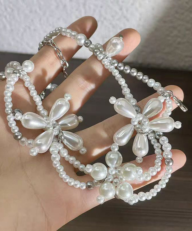 Original Design Weiß Legierung Floral Perle Perlen Anhänger Halskette YU022