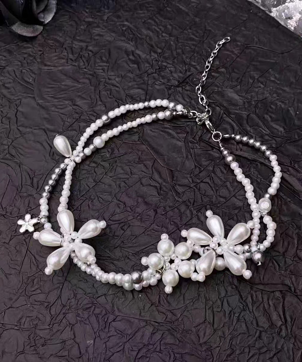 Original Design Weiß Legierung Floral Perle Perlen Anhänger Halskette YU022