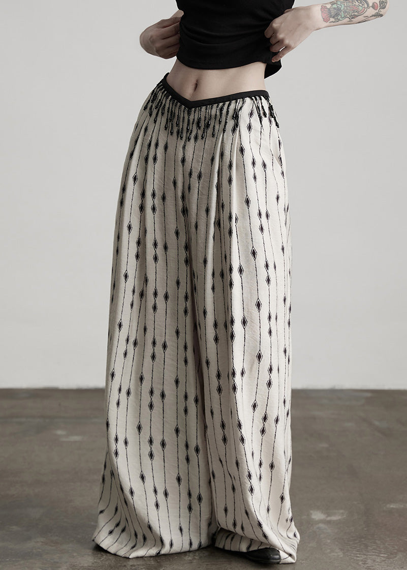 Pants Thin Pockets Original Print Design White Patchwork Cotton