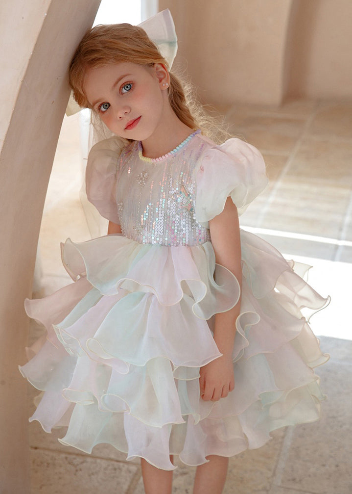 Original Design White Sequins Patchwork Girls Party Dress Summer TT001