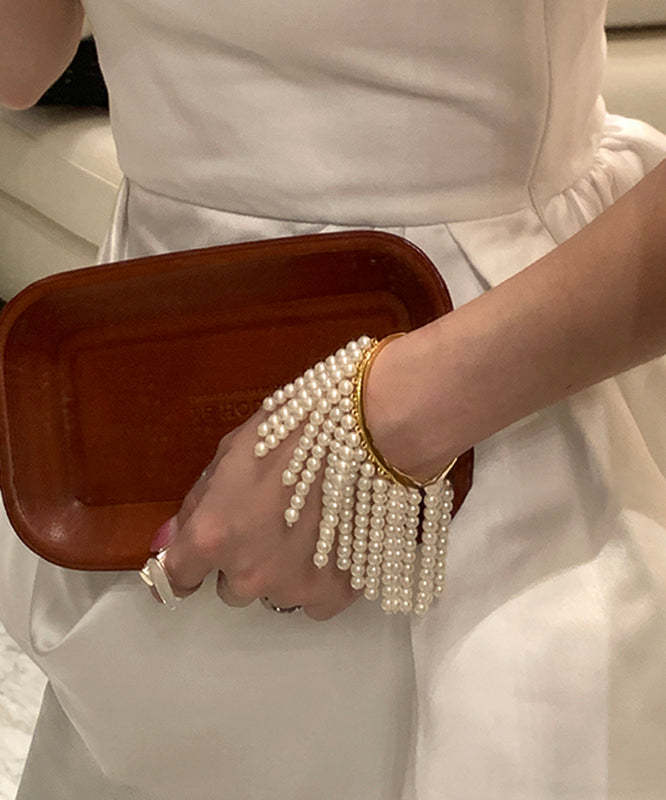 Original Design Weißes Sterling Silber Overgild Perlenquasten-Armband PO036