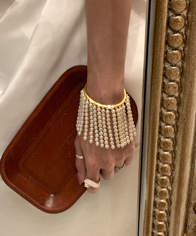 Original Design Weißes Sterling Silber Overgild Perlenquasten-Armband PO036