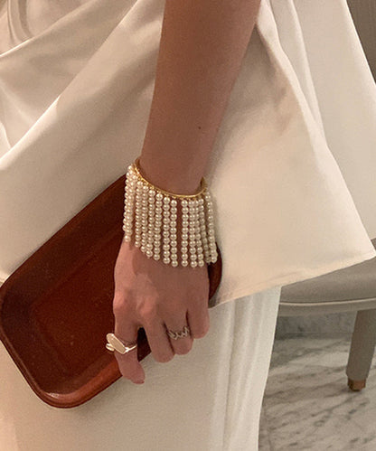 Original Design Weißes Sterling Silber Overgild Perlenquasten-Armband PO036