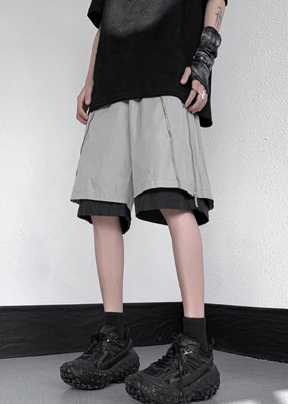 Short d'été deux pièces zippé en coton gris original pour homme