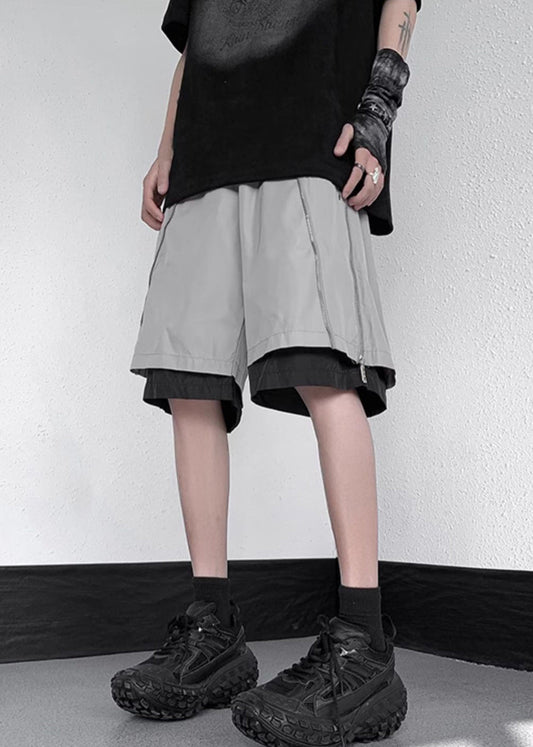 Baumwolle Original Grau Reißverschluss Zwei Stücke Sommer Shorts Männer