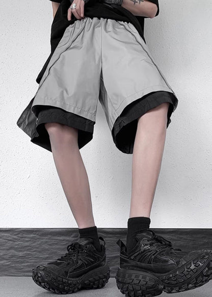 Short d'été deux pièces zippé en coton gris original pour homme