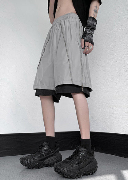 Short d'été deux pièces zippé en coton gris original pour homme