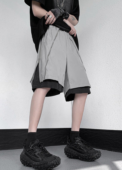 Short d'été deux pièces zippé en coton gris original pour homme