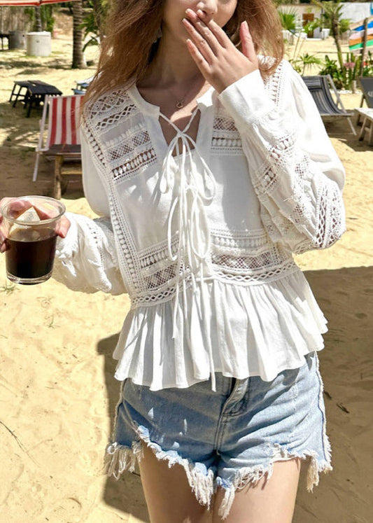 Hollow Original Fall Up Out Spitzen-Baumwoll-Weißhemd