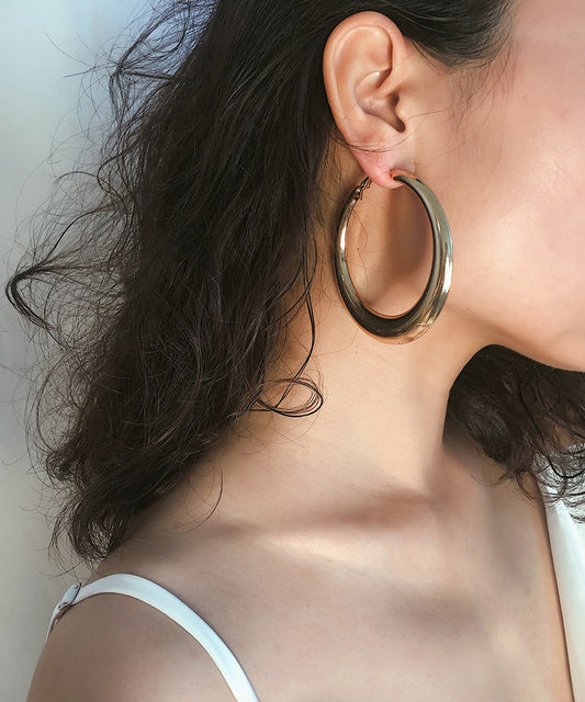 Earrings Oversize Metal Oval Alloy Hoop Gold