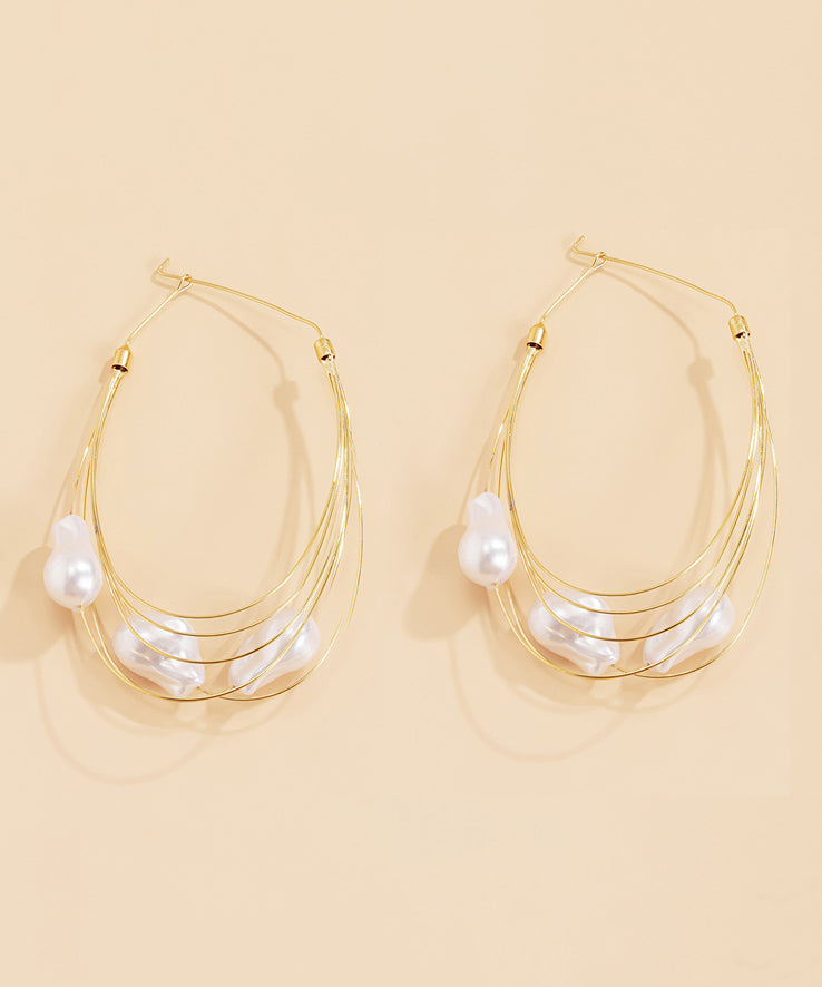 Oversize Gold Multiple Layers Metal Pearl Hoop Earrings ZZ008