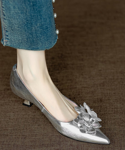 Heel Pink Floral Toe Splicing Unique High Pointed Sheepskin