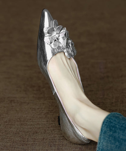 Heel Pink Floral Toe Splicing Unique High Pointed Sheepskin