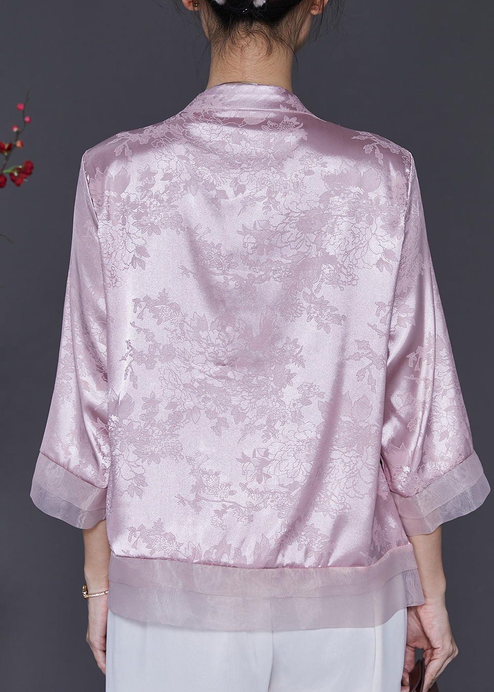 Rosa Jacquard Seide Chinesischen Stil Hemd Top Bestickt Frühling SD1078