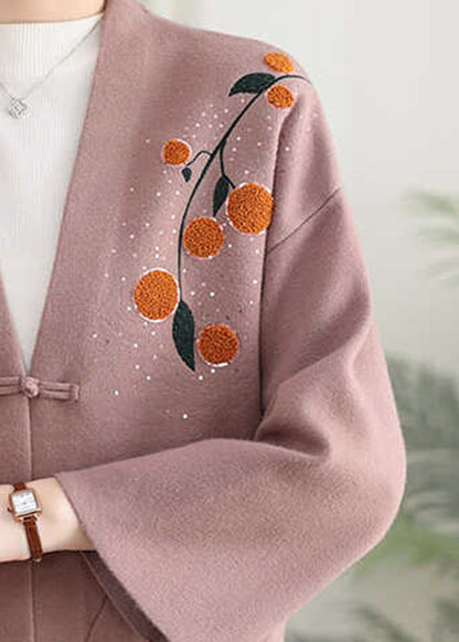 Rosa Print Button Solid Cotton Strickmantel Frühling TA023
