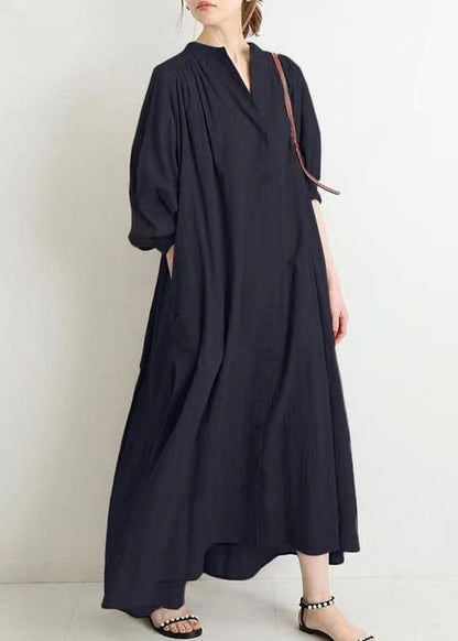 Plus Size Apricot O-Ausschnitt Knopf Baumwollhemden Kleid Frühling TH034