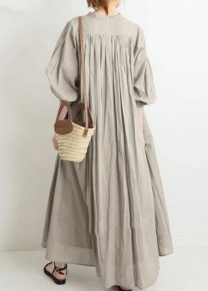 Plus Size Apricot O-Ausschnitt Knopf Baumwollhemden Kleid Frühling TH034