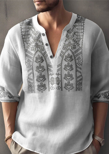 Size Apricot Shirt Button Cotton Print Plus T Men Fall