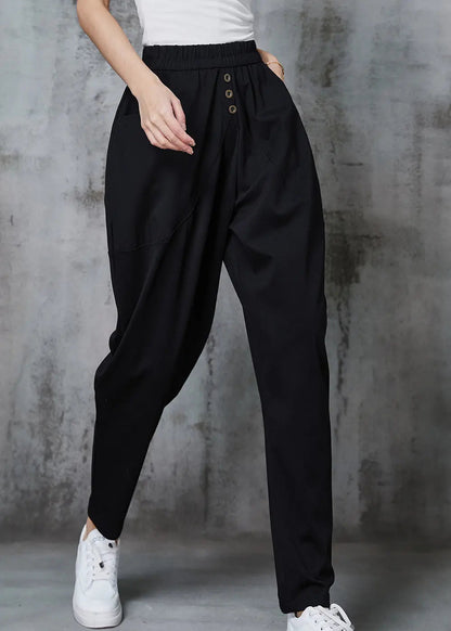 Plus Size Black Elastic Waist Cotton Harem Pants Spring Ada Fashion