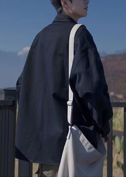 Manteaux à poches fines en coton grande taille, col Pan noir Peter pour homme