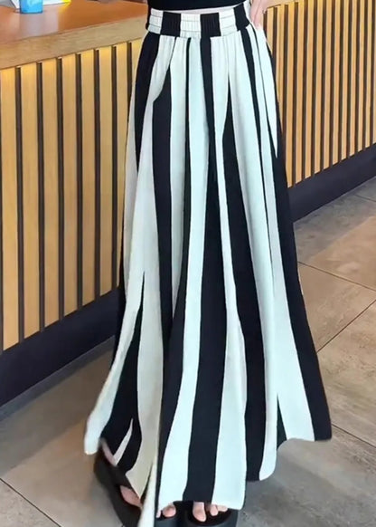 Pantalon large à rayures noires et blanches, taille haute, taille de jambe