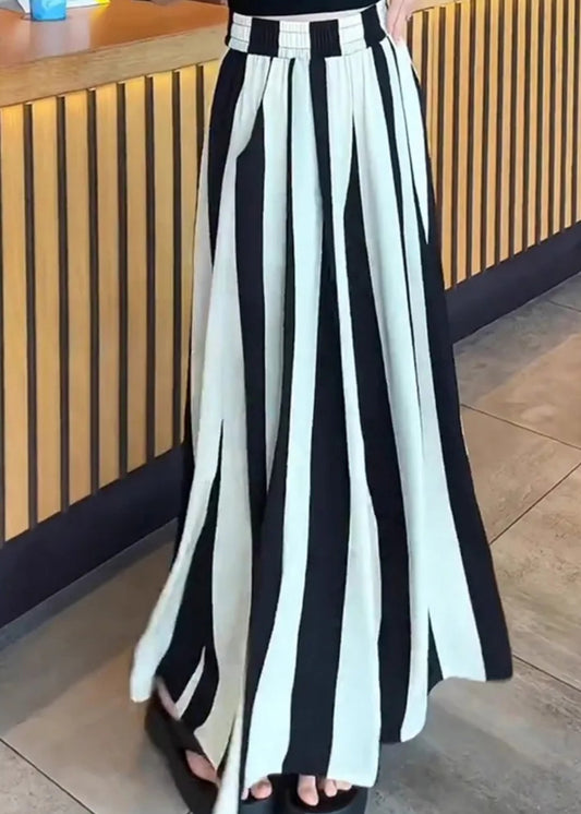 Pantalon large à rayures noires et blanches, taille haute, taille de jambe