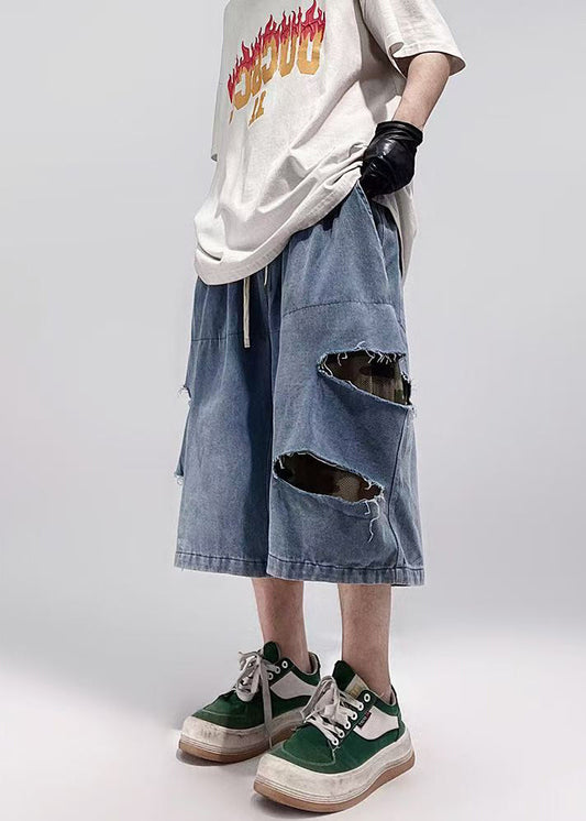 Blue Plus Summer Size Hole Shorts Pockets Denim Men
