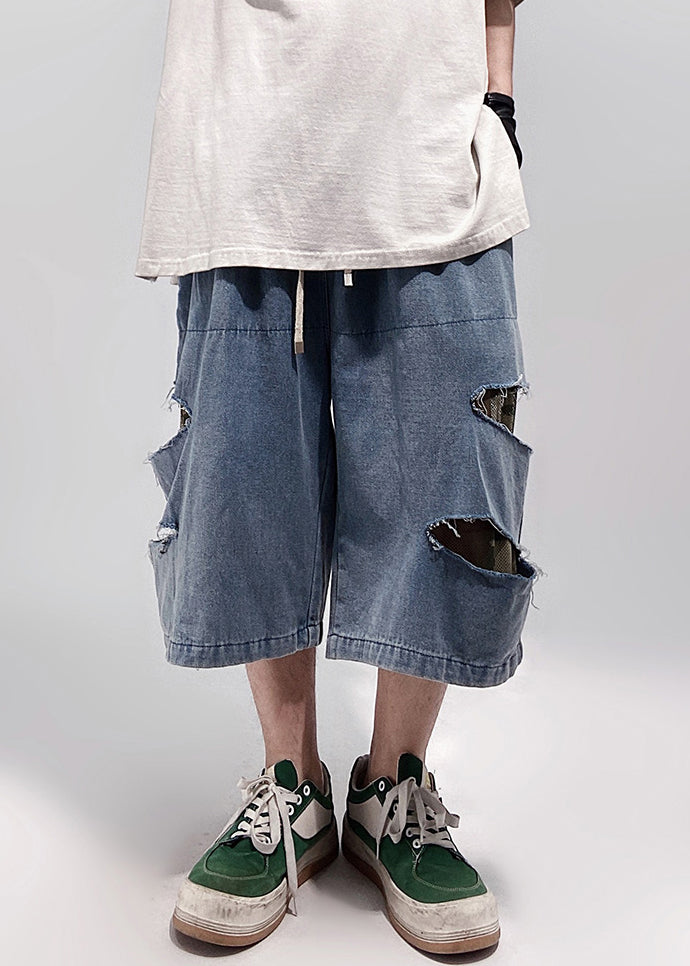 Blue Plus Summer Size Hole Shorts Pockets Denim Men