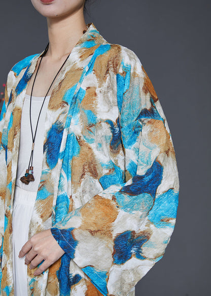 Cardigans oversize en coton tie dye bleu grande taille printemps SD1042