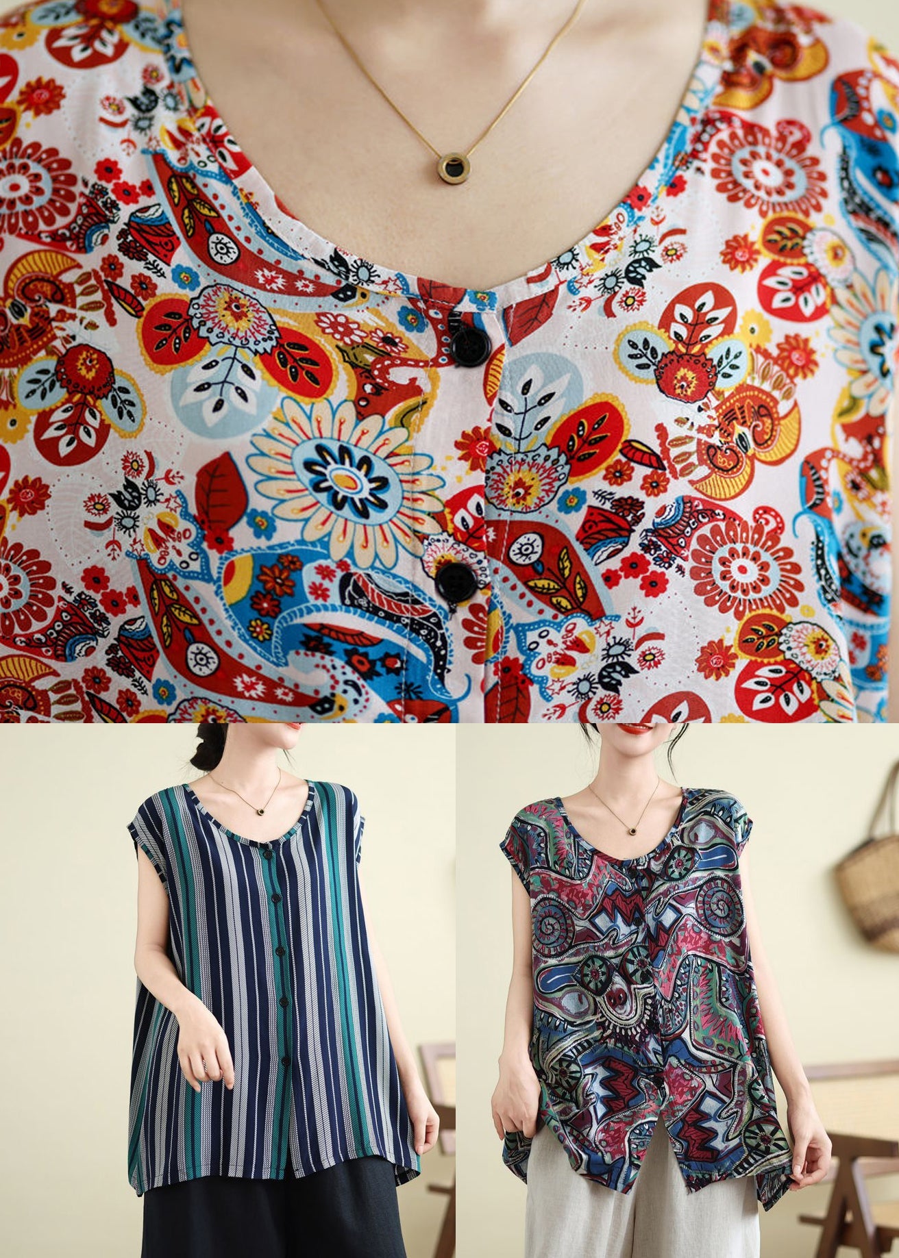 Casual Tops Plus Blau Print Größe Sommer