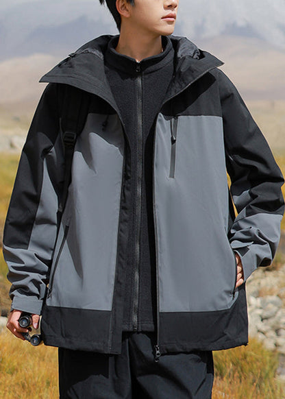 Braune Herren-Patchworkmäntel aus Baumwolle mit Reißverschluss in Übergröße