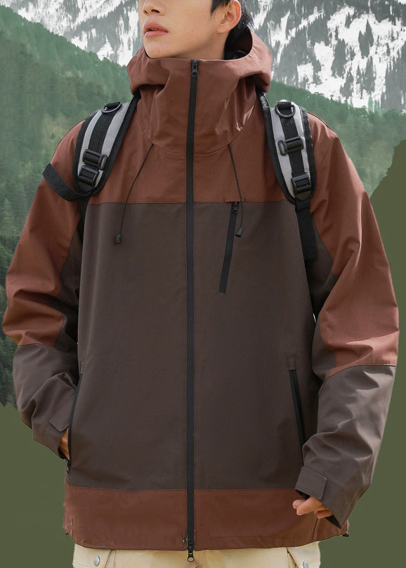 Braune Herren-Patchworkmäntel aus Baumwolle mit Reißverschluss in Übergröße